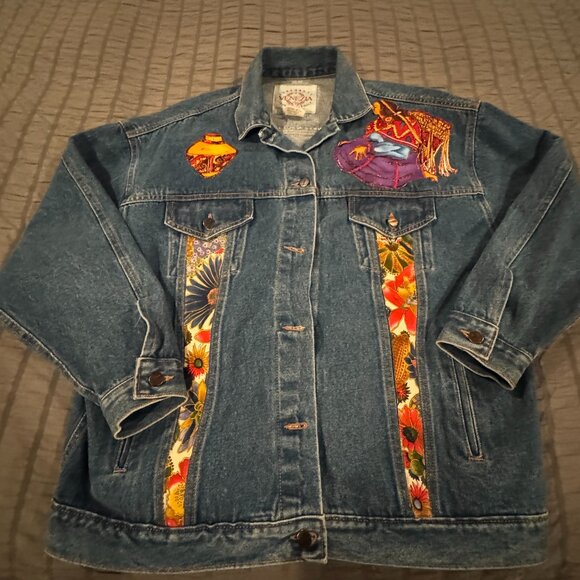 Venezia Jean Jacket size 14 / 16 asian design patches like new women - I1297 - Picture 1 of 13